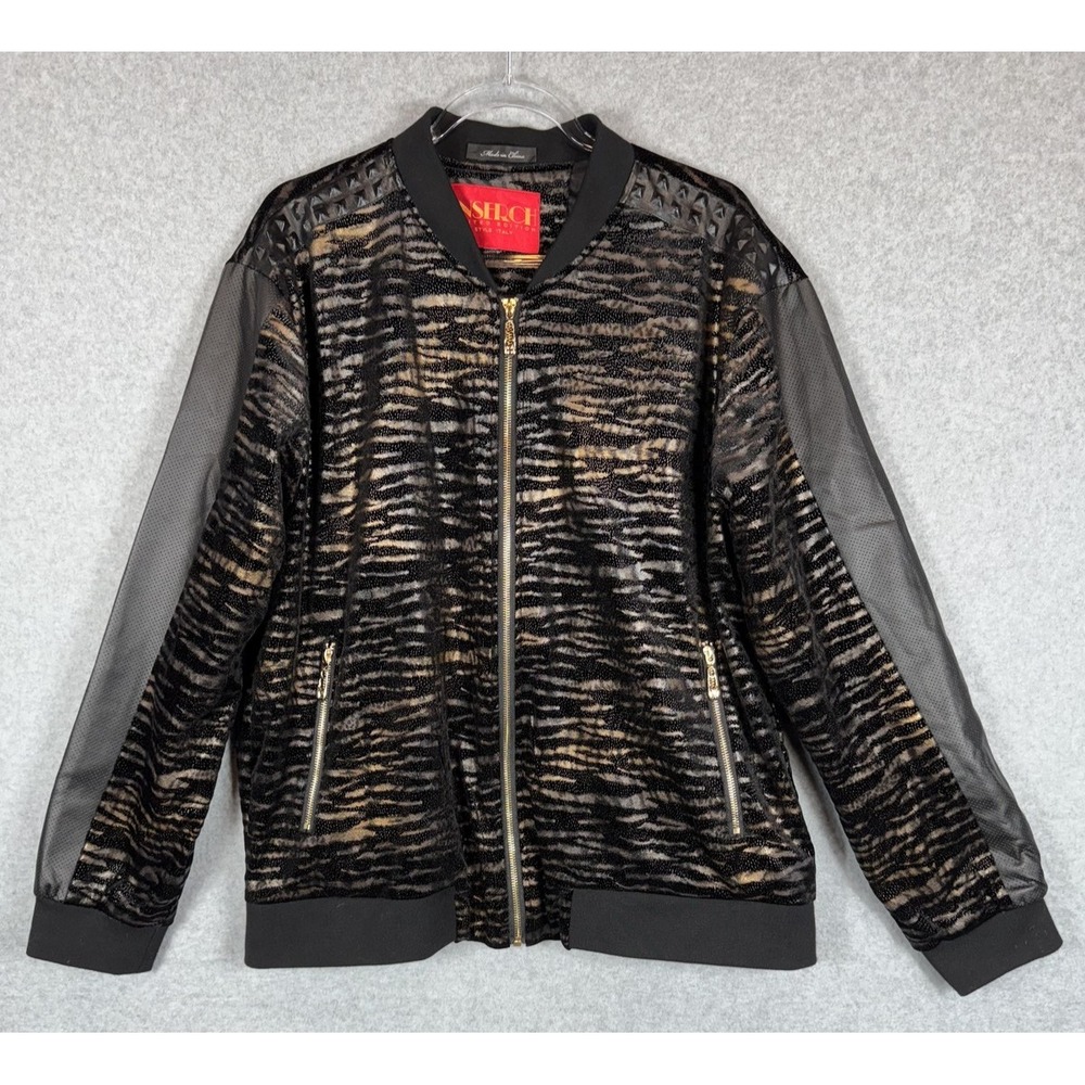 Inserch Jacket Mens Large Black Gold Limited Edition Zip Up Statement Bomber